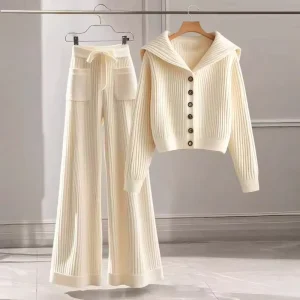 Women’s Knit Sweater Ladies Autumn Winter Wear Casual Pants Solid Set Knitted Sweater