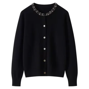 Women’s Knitted Cardigan Round Neck Long Sleeve Single Breasted Sweater Cardigan