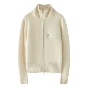Women’s Knitted Cashmere Cardigan Turtleneck Long Sleeve Autumn Winter Zipper Sweater Cashmere Manufacturers Custom