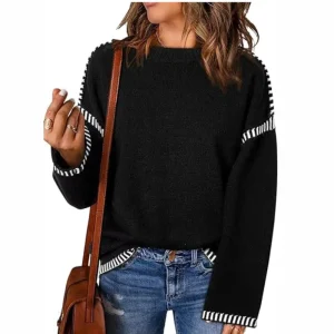 Women’s Knitted Sweater Casual Crew Neck Oversized Pullover Wool Sweaters Long Sleeve