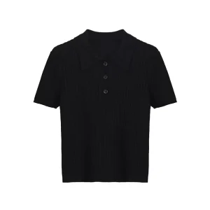 Women’s Knitwear Casual Formal Slim Short-Sleeved T-Shirt with Polo Collar Solid Pattern Top