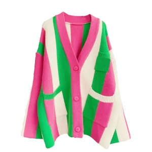 Women’s Knitwear Contrast Color Fashion Greek Sorority and Fraternity Knitted Wear Cardigan Sweater