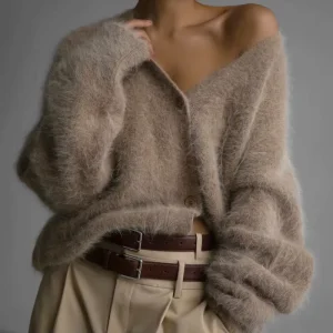 Women’s Knitwear Lady Commute Base Jaket Knitted Thick Cashmere Wool Women Cardigan Chic V Neck Long Sweater in Stock