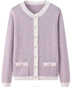 Women’s Knitwear Winter Casual Color Blocked Crew Neck Knit Cardigan Offering OEM ODM Customization Services
