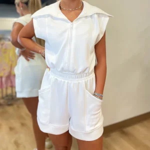 Women’s Lapel Zip up Romper Moisture-absorbent and Breathable Short-sleeved Sportswear for the Gym