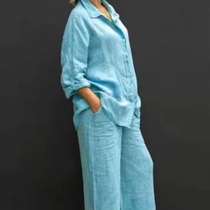 Women’s Large Size Solid Color Casual Loose Shirt Set