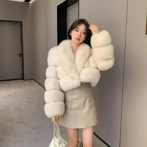 Women’s Latest Design Winter Cropped Bubble Jacket Plus Size Short Motorcycle Overcoat Faux Fur