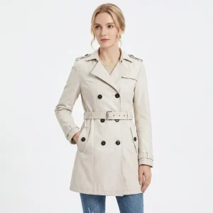 Womens Leather Trench Coat Casual Winter Real Leather Trench Jackets for Ladies