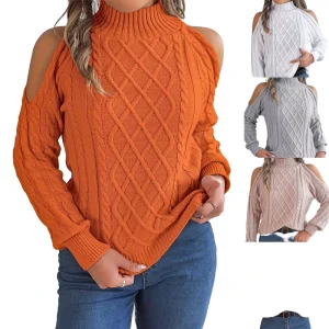 Women’s Leisure Pullover Half-High Collar Long Sleeves Knitted Weaving Method