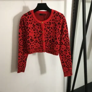 Women’s Leopard Print Medusa Button Long Sleeve Knit Cardigan