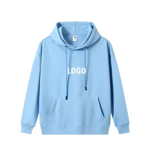 Women’s Light Blue Hoodie High Quality Knitted Fabric Breathable Plus Size Custom Embroidered Logo Winter Print Pattern