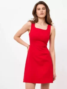 Women’s Light Blue Square Neck Short Sleeve A Line Mini Dress Elegant Casual Office Party Short Dress for Women