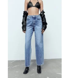 Women’s Light Washed Jeans Customized Denim Straight Pants
