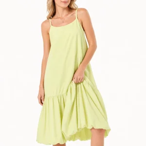 Women’s Light Yellow Sleeveless Spaghetti Strap Maxi Dress Back Cutout Ruffled Hem Custom Clothing Low MOQ Factory