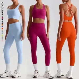 Women’s Lightweight Breathable High Waist Running Leggings and Bra Set Stretchy Soft Quick Dry Supportive