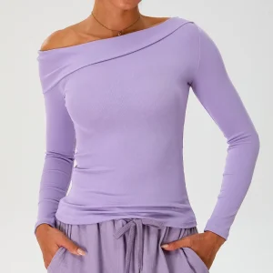 Women’s Lightweight Breathable One Shoulder Neckline Running Slim Yoga Tops