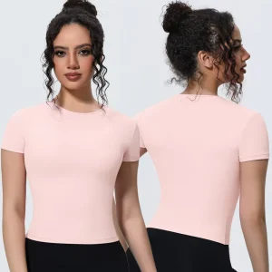 Women’s Lightweight Breathable Quick Dry Sweat Wicking Sports Short Sleeve Top Seamless Gym Fitness Yoga T-shirt