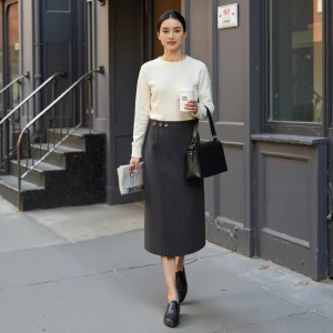 Women’s Lightweight Breathable Soft Wool Double-Sided Fabric Skirt Formal Wrap Style Crocheted Design Skin-Friendly