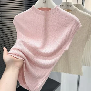 Women’s Lightweight Knitted Vest with Sleeveless Round Neck Base and Inner Top Summer Slimming Versatile