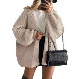 Women’s Lightweight Oversized Anti Wrinkle Full Sleeve Illusion Cardigan WOOL Knitted Open Front Long Embossed Solid Casual