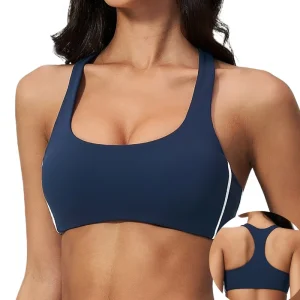 Women’s Lightweight Quick Dry Sports Bra Soft Stretchy Compression Color Contrast Padded Yoga Fitness Wear
