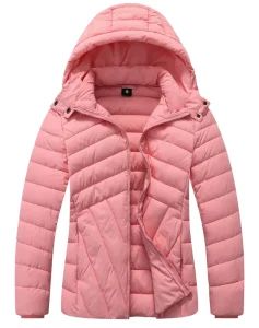 Women’s Lightweight Quilted Down Coat Windproof Waterproof Detachable Hood Puffer Jacket Daily Winter Warm Slim Fit Casual Coat