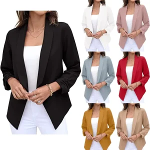 Womens Lightweight Thin 3/4 Sleeve Open Front Blazer Plus Size Woman Blazer Jacket