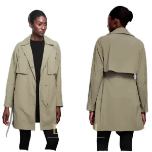 Women’s Lightweight Waterproof Jacket for Autumn Mid-Length Windbreaker Cinched Waist Lapel Slimming Effect Print Yoga