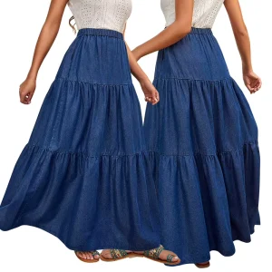 Women’s Long Denim Skirt Summer Denim Maxi Skirt Jeans Skirt for Women Long