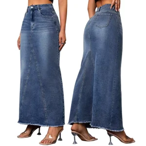 Women’s Long Denim Skirt Summer High Waist Fishtail Jeans Skirt