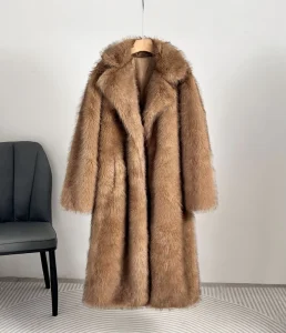 Women’s Long Faux Fur Coat Luxurious Suit Collar Autumn Winter Faux Fur Coat