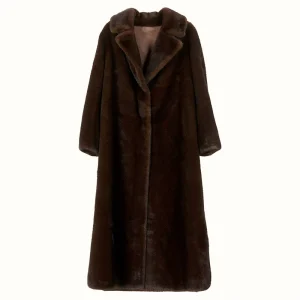 Women’s Long Faux Fur Winter Coat with Warm Lapel and Three Button Design