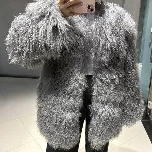 Women’s Long Fur Jacket Genuine Leather Warm Fur Coat for Winter