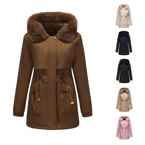 Women’s Long Layered Jacket for Winter Loose Fit Plus Thick Fur Collar Jacket