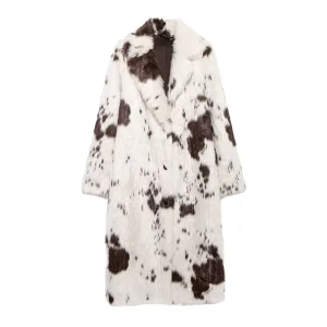 Women’s Long-Line Solid Winter Overcoat Coated Faux Fox Fur Thick Jacket with Luxurious Trim