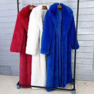 Women’s Long Mink Faux Toca Fur Coat with Suit Collar Extra Winter Coat for Women
