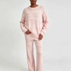 Women’s Long Sleeve 2 Piece Sweater Set, Winter Warm Soft Stripe Custom Knitted Wear