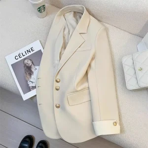 Women’s Long Sleeve Blazer Jacket for Fall Winter Fashion Outerwear Button S-3XL Casual Office Lady Coat Feminino Blazers