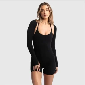 Women’s Long Sleeve Hip Lift Shorts Jumpsuits Solid Quick Drying Gym Workout Rompers Quick Drying Exercise Outfits Training Sets