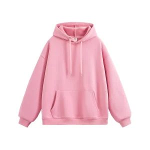 Women’s Long Sleeve Hooded Sweatshirt Autumn/Winter 450g Fleece-Lined Thickened Warm Solid Color Loose Fit