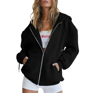 Women’s Long Sleeve Hooded Sweatshirt With Fleece Lining Oversized Casual Style Letter Print Polyester Fabric Spring Autumn