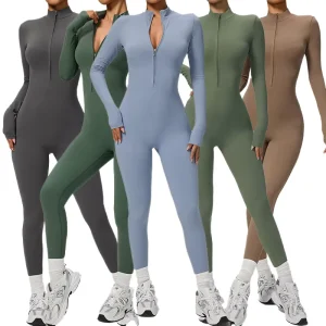 Women’s Long Sleeve Lightweight Tight Bodysuit One Piece Gym Fitness Set High Elastic Activewear Yoga Jumpsuit Romper