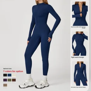 Women’s Long Sleeve Lightweight Tight Bodysuit One Pieces Gym Fitness Sets High Elastic Activewear Yoga Jumpsuit Nylon Cotton