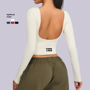 Women’s Long Sleeve Running T-Shirt Breathable Silk Quick Dry Lightweight U Back Design OEM Active Crop Tops