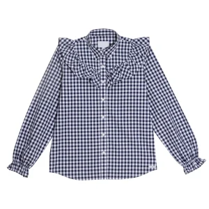 Women’s Long Sleeve Shirts Plaid Button Down Ruffled Floral Shirt Blouse Tops