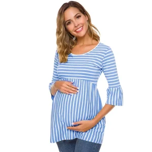 Women’s Long Sleeve Striped Nursing Maternity Tops