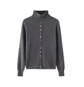 Women’s Long Sleeve Turtleneck Cardigan Knitted Full Buttons Reversible Cashmere Cardigan Sweater for Ladies