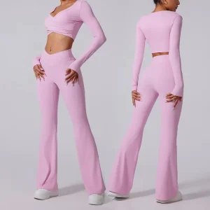 Women’s Long Sleeve Yoga Set for Autumn & Winter Full Coverage Slimming 2 Piece Activewear