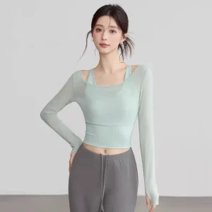 Women’s Long Sleeve Yoga Tops New Design Quick Dry Spandex Fitness Crop Gym Workout Sweatshirts Breathable Mesh Unique Print