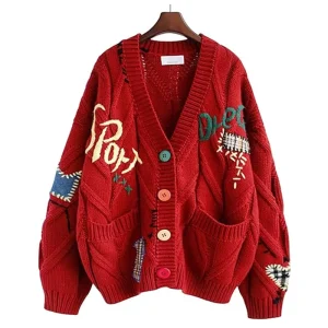 Women’s Long-Sleeved Cardigan for Urban Casual Wear Embroidered Floral Pattern Floral Color Sweater for Spring Autumn Winter